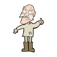 cartoon angry old man in patched clothing N14