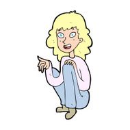 cartoon happy woman sitting and pointing N16