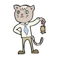 cartoon business cat with dead mouse N15