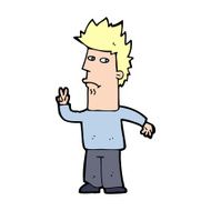 Cartoon Man Giving Peace Sign N86