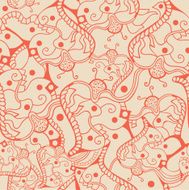 Abstract seamless texture with fish hearts flowers N5