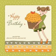 Happy Birthday card with girl and cup cake N4