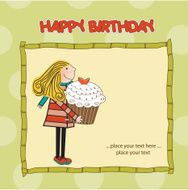 Happy Birthday card with girl and cup cake N5