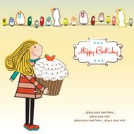 Happy Birthday card with girl and cup cake N7