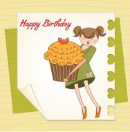 Happy Birthday card with girl and cup cake N10
