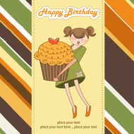 Happy Birthday card with girl and cup cake N11