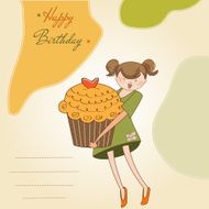 Happy Birthday card with girl and cup cake N14