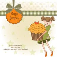 Happy Birthday card with girl and cup cake N15
