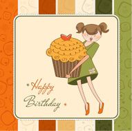 Happy Birthday card with girl and cup cake N17