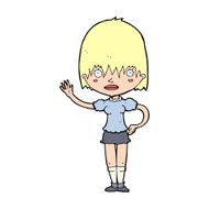 cartoon waving woman N204