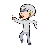 cartoon man in bike helmet pointing N14