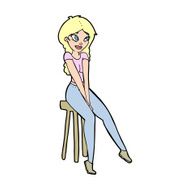 cartoon pretty girl on stool N13