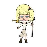 cartoon woman with knife and harpoon N14