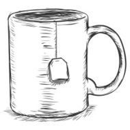 vector sketch illustration - mug with tea bag