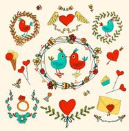 Vintage frames and hand-drawn Love decorative elements N5