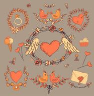 Vintage frames and hand-drawn Love decorative elements N6