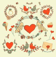 Vintage frames and hand-drawn Love decorative elements N7