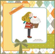 Happy Birthday card with girl and cup cake N19