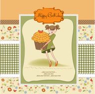 Happy Birthday card with girl and cup cake N20