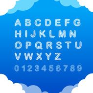 Sketch doodle cloudy font on blue background