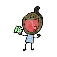 cartoon happy doodle man with money N2