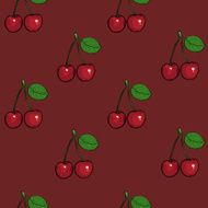 vector seamless pattern of cherry on dark red background