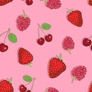 vector seamless pattern of berries on pink background