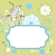 Stylish floral background hand drawn retro flowers and birds
