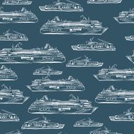 Seamless sea hand drawn pattern with ships