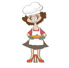 birthday greeting card with funny woman and pie