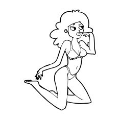 cartoon woman in underwear looking thoughtful N13