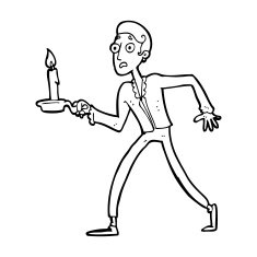 cartoon frightened man walking with candlestick N12