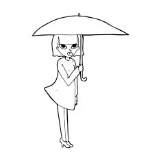 cartoon woman with umbrella N16