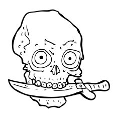 cartoon pirate skull with knife in teeth N13