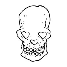cartoon skull with love heart eyes N9