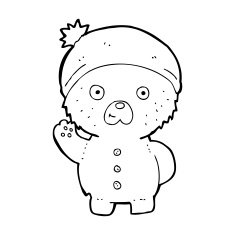 cartoon waving teddy bear in winter hat N5
