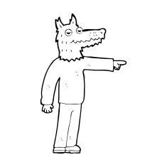 cartoon wolf man pointing N16