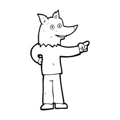 cartoon wolf man pointing N17