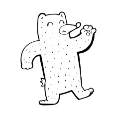 cartoon waving bear N13