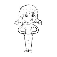 cartoon pretty girl with hands on hips N14