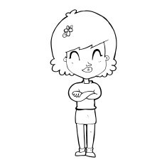 cartoon happy woman with folded arms N26