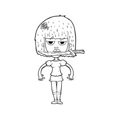 cartoon woman with knife between teeth N53