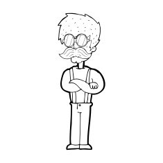 cartoon hipster man with mustache and spectacles N14