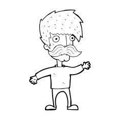 cartoon man with mustache waving N40