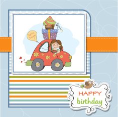 birthday card with funny little girl N7