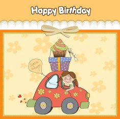 birthday card with funny little girl N8