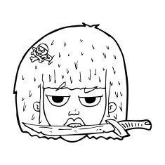 cartoon woman holding knife between teeth N13