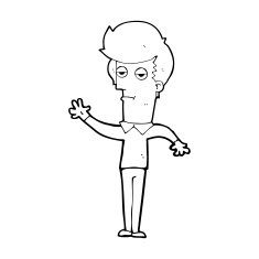 cartoon bored man waving N13