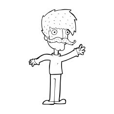 cartoon waving mustache man N15