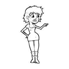 cartoon worried woman in dress pointing N14